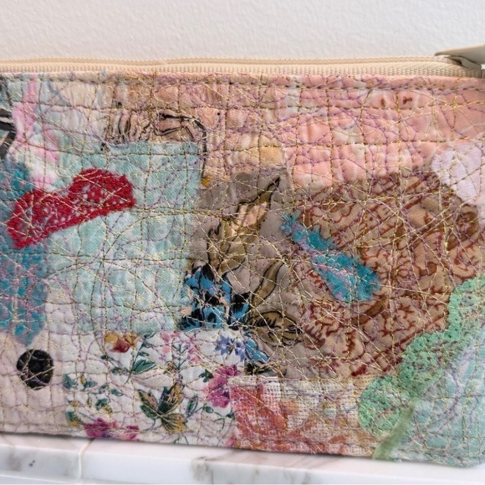 La Due Pastel Textile Quilted Patchwork Clutch Pouch Boho Art Handmade Style